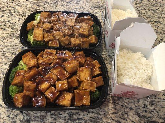 To go versions of sesame tofu and general tso tofu