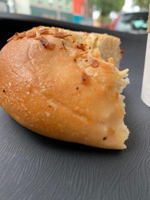 Yummy onion bagel at extreme close-up