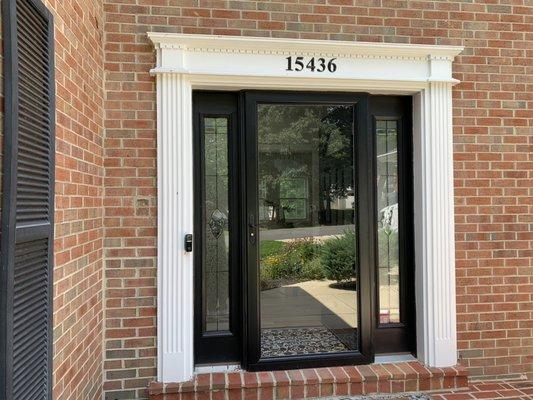 Front door exterior trim and painting, door and screen door.