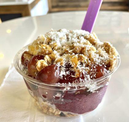 Acai, granola, pineapple, grapes, coconut, honey