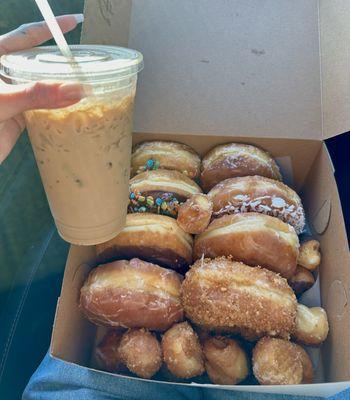 vanilla iced coffee + mixed assortment donuts.