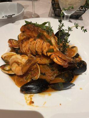 Squid Ink linguine with Lobster Tail and Seafood