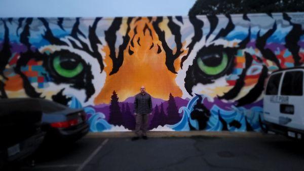 Neat looking tiger wall art outside of brewery