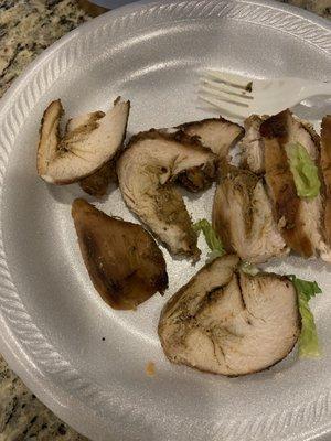 The striations in the chicken indicate its dryness!