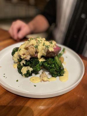 NY Strip Steak with lump crabmeat on top