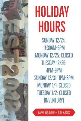 Special 2017 Holiday Hours