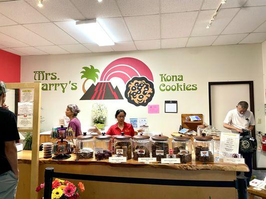 Cashier & Counter  Display of each type of cookie they sell