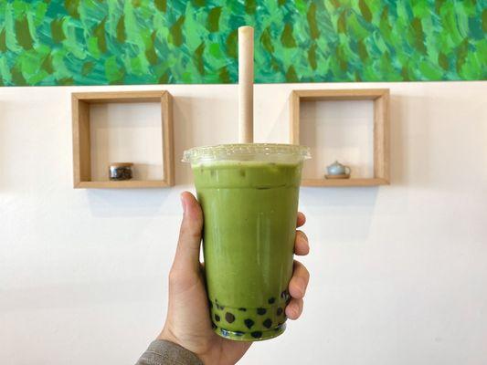 Matcha Milk Tea (Oat Milk, 100%, Boba)