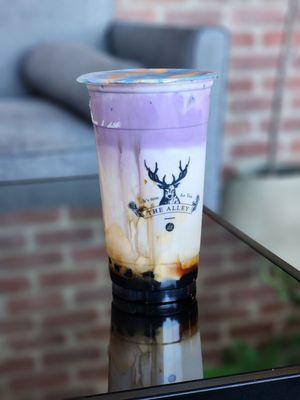 Ube brown sugar deerioca creme brulee milk tea! The longest drink name in the world. Delicious!