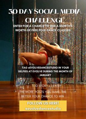 Tag @evolvepoledancestudio in your IG posts and stories for an entry. More post, more entry.