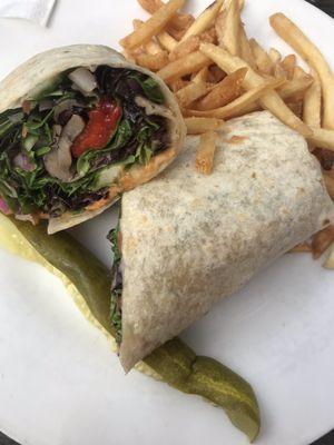 Veggie Wrap with fries extra crispy.