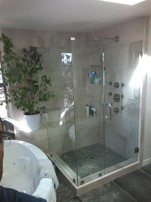 3 panel 90 degree frame less style shower