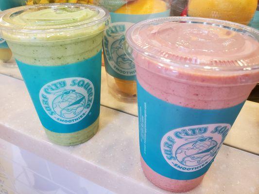 Green pineapple banana smoothie, chocolate covered strawberry smoothie