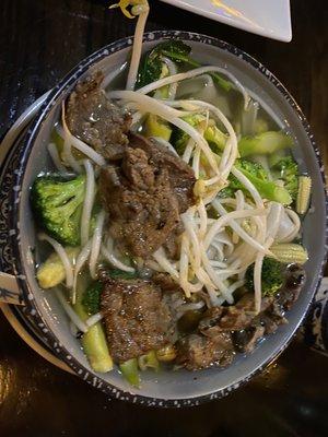 Beef tenderloin noodles soup vietnamese broth