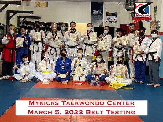 March 5th Belt Testing. Congratulations to all of our newly promoted students. We are all very proud of each one of you!