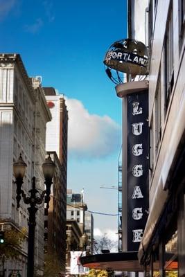 Another picture of the Portland Luggage sign in downtown Portland, Oregon