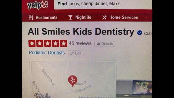 Visit our Clairemont Office YELP page for our reviews......
 https://www.yelp.com/biz/all-smiles-kids-dentistry-san-diego