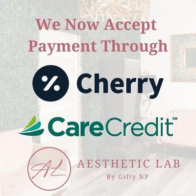 Aesthetic Lab Modesto offers numerous ways to pay for your treatments. With Cherry & Care Credit, our services can be paid for quickly.