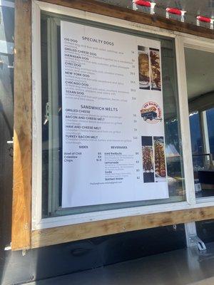 Menu for the hot dog trailer