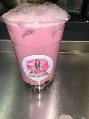 Dragonfruit Milk Tea with Tapioca Pearls