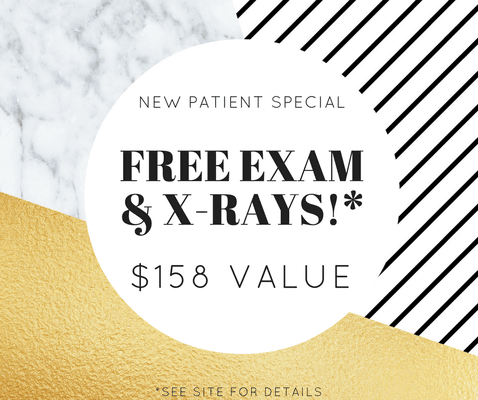 New Patient Special! Free Exam & X-Rays. $158 Value. See site for details.