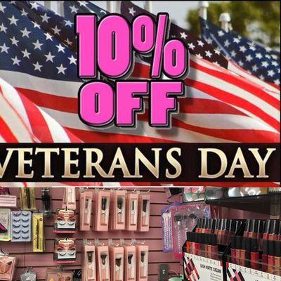 Veterans Day Special 10% Off all Store Minimum Purchase $20 Dls