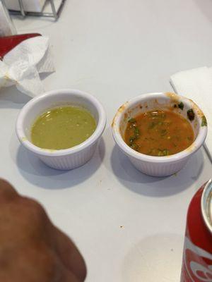 My fav was the Red Salsa !! Those who love spicy the red on is FIRE  green one taste more like Lime ‍ and not spicy at all