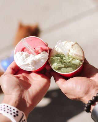 Strawberry basil, vanilla, pistachio, crème brûlée