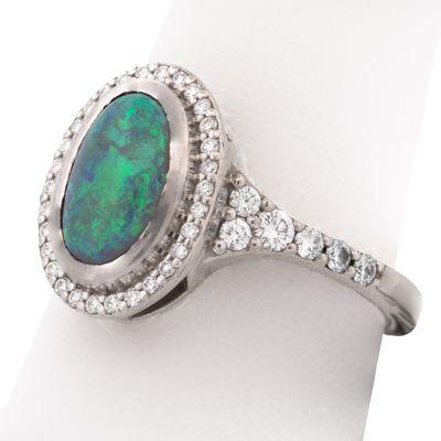 14K White Gold Ring Featuring a Black Boulder Opal and Accent Diamonds $2997