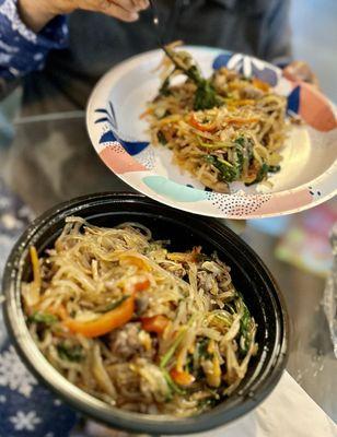 Japchae with extra bulgogi meat