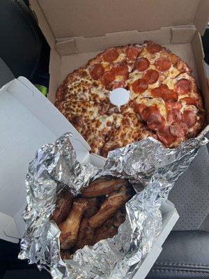 Medium pizza & 12 plain Classic Wings