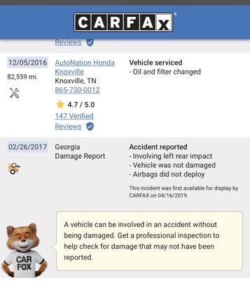 Accident reported 2 months after I bought the car from 2 years before I bought it  go to another dealership