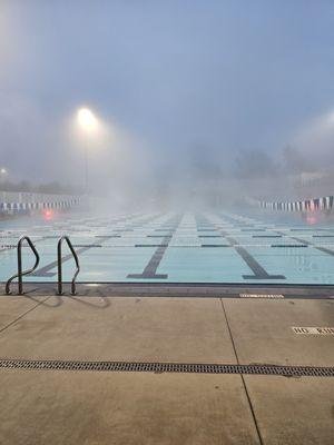 Fog doesn't stop our early morning swimmers! Join us, rain or shine!