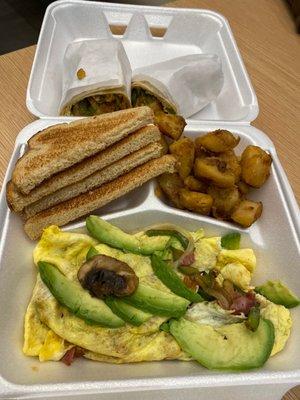 Egg omelette with avocado and potatoes