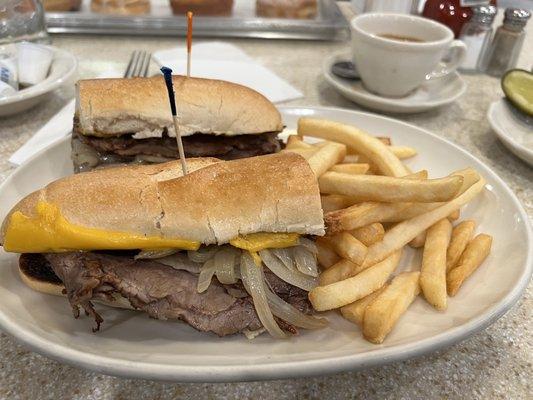 Roast Beef Platter with grilled onions and fries