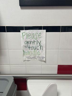 I was planning on pressing it as hard as I could! Thankfully the sign told me how to flush! :)