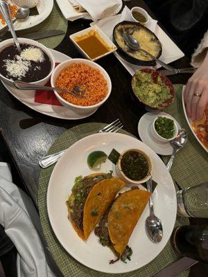 Tacos de Birria Y Consome Tacos de Pollo Rice and Beans