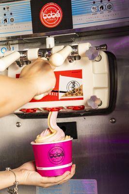 Dispensing froyo from self-serve froyo machine