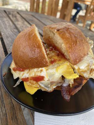 Bacon egg and cheese brioche