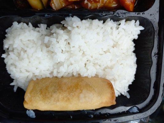 White rice and a spring roll