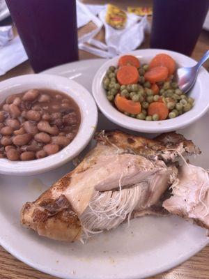 Baked Chicken Peas and Carrots and Pinto Beans