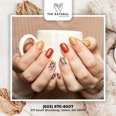 Sweater weather and pumpkin patches inspire nails. 
Capture autumn's elegance and cozy charm.
Book your spot now!