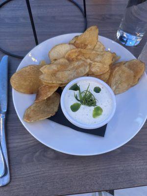 Scallion and crème fraiche with chips