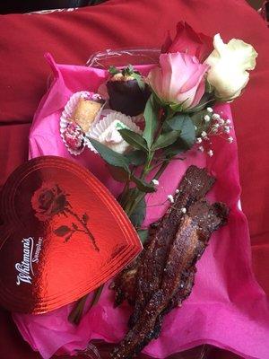 Made valentines for Srs at Arbor terrace with bakery goods, roses, platters and homemade candied bacon!  Thanks Publix!!