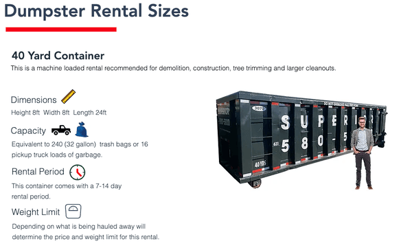 Dumpster Rental 40 yard container.