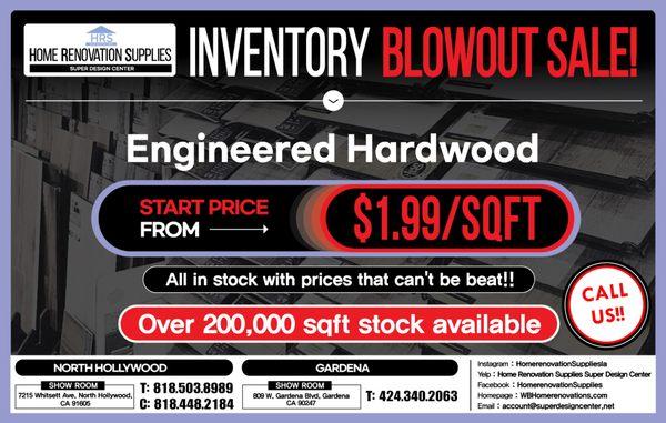 Engineered Hardwood
 Inventory Blowout!!!