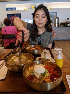 Scissors are included on your trays of naengmyun so you can cut the noodles yourself at your table.