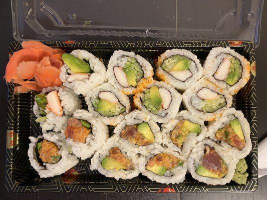 Avocado roll $6 & Spicy Tuna roll $7