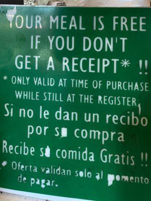 Receipt policy