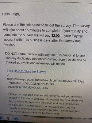 Showing they only send $2 surveys